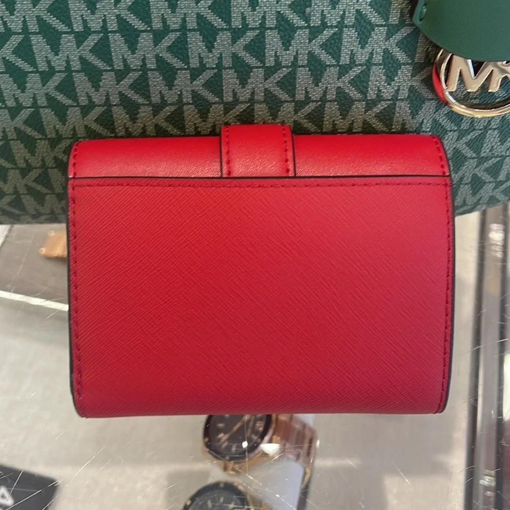 MICHAEL KORS Carmen Medium Faux Leather Wallet Bright Red NWT
